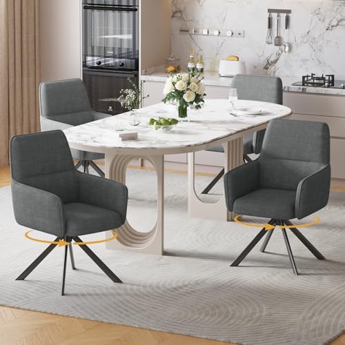 Modern Swivel Dining Chairs Set of 4, Upholstered Dining Room Chairs with Thicken Cushion, 360°Swivel Dining Chairs with Metal Legs for Dining Room, Kitchen, Bedroom, Chenille, Darkgrey - color: Darkgrey, size: Set of 4