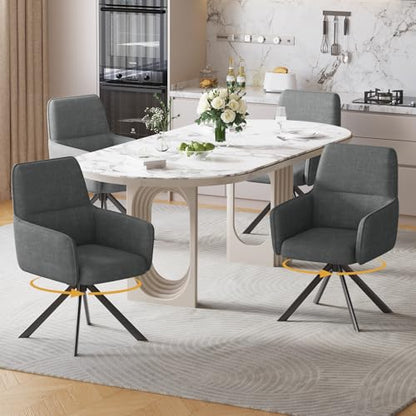 Swivel Dining Chairs Set of 2, Upholstered Dining Room Chairs with Thicken Cushion, 360°Swivel Dining Chairs with Armrests Modern Kitchen Chairs for Lounge, Chenille, Darkgrey - color: Darkgrey, size: Set of 2