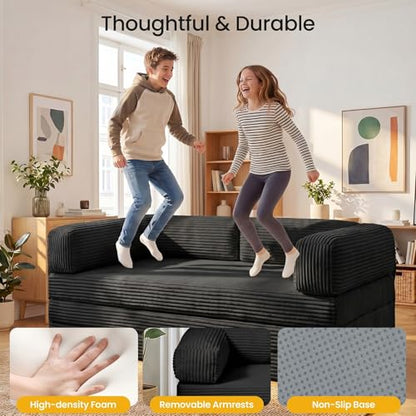 Erament Convertible Sofa Bed, Tri-Folding Mattress Queen Futon Couch Bed, Boneless Sleeper Couch Bed with Removable Armrests & Washable Cover for Guest Room, Living Room, Queen, Black - color: Black, size: Queen