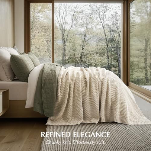 EVERGRACEHOME Chunky Chenille Knit Throw Blanket, 108x92, Beige | Sculpted Moss Stitch, Chic Modern Farmhouse, All-Season Warmth, OEKO-TEX® Certified, Oversized King for Couch, Bed, Sofa - color: Beige, size: 108" X 92"