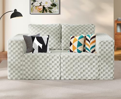 Hobestluk 2 Seater Modular Couch with Deep Seat Oversized Sectional Sofa | PLUSH GREYOLIVE,Loveseat,Cozy Fabric,Memory Foam,No Assembly,Cloud Chair,With Pillows,For Livingroom,Free Combination - color: Grey Olive, size: Loveseat