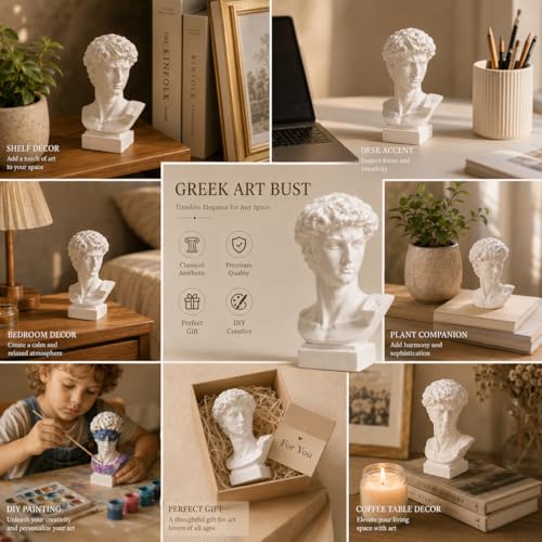 Resin Bust Statue 2.76 Inch Plaster Figurines Mini Home Decoration Sculpture White for Art Hobbyist-David - size: David