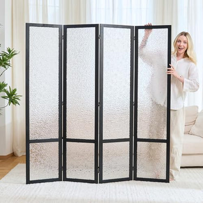 4 Panel Acrylic Room Divider Privacy Screen - Freestanding Frosted Translucent Partition, Lightweight Modern for Home Office Studio (Black, 4 Panels) - color: Black