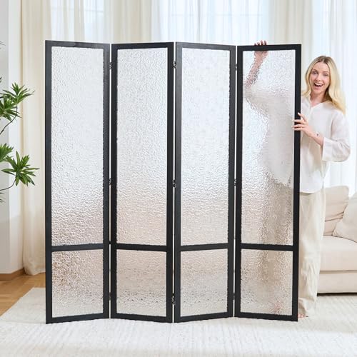4 Panel Acrylic Room Divider Privacy Screen - Freestanding Frosted Translucent Partition, Lightweight Modern for Home Office Studio (Black, 4 Panels) - color: Black