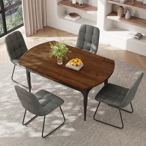 HIPIHOM Expandable Folding Dining Table Set, 55-Inch Round to Square Table, Metal Frame, for Dining Room or Apartment (Round Table) - color: Round Table