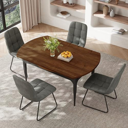 HIPIHOM 55‑Inch Extendable Dining Table Set with 4 Upholstered Chairs and Metal Frame for Dining Room - color: Walnut/Grey-b