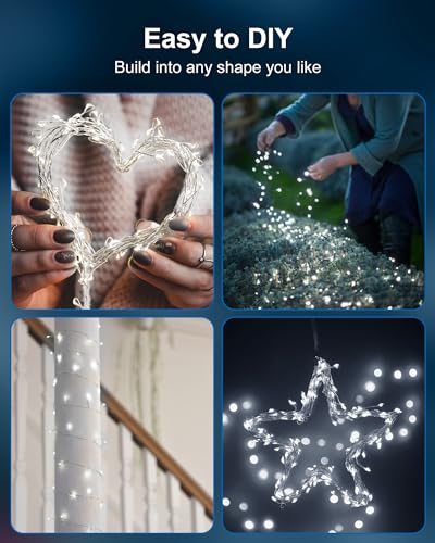 Minetom Fairy Lights Battery Operated, Twinkle String Waterproof Silver Wire 5 Feet 60 Led Firecracker Starry for DIY Wreath Home Wedding Party Bedroom Mason Jar Holiday Christmas, Pure White - color: Pure White