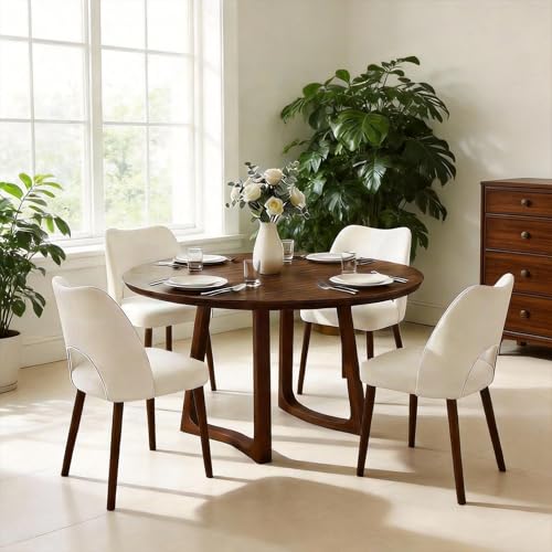 GarveeHome Dining Chairs Set of 4, Modern Hollow Back Dining Room Chair | Upholstered Kitchen Chairs with Adjustable Foot Pads, Wooden Dinner Chair for Kitchen Dining Room, White - color: Hollow White-brown Legs