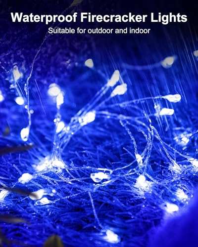 Minetom Fairy Lights Battery Operated, Twinkle String Lights Waterproof Silver Wire 5 Feet 60 Led Firecracker Starry Lights for DIY Wreath Home Wedding Party Bedroom Mason Jar Holiday Christmas, Blue - color: Blue