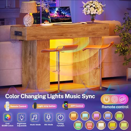 47.2" Entryway Table, Console Table with Charging Station and Adjustable LED light, Farmhouse Wood Sofa Table, Behind the Couch Table, Narrow Console Table, Entry Table for Hallway, Living Room - color: Natural, size: 47.2 IN