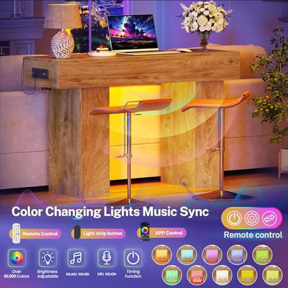 47.2" Entryway Table, Console Table with Charging Station and Adjustable LED light, Farmhouse Wood Sofa Table, Behind the Couch Table, Narrow Console Table, Entry Table for Hallway, Living Room - color: Natural, size: 47.2 IN