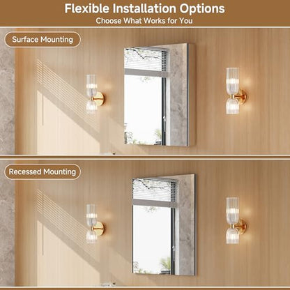24" x 30" Bathroom Medicine Cabinet with Mirror, Recessed or Wall Mount | Medicine Cabinets with Adjustable Glass Shelves, Soft-Closed Hinge, Chrome Aluminum Frame, Reverse Installation - size: 24" x 30"