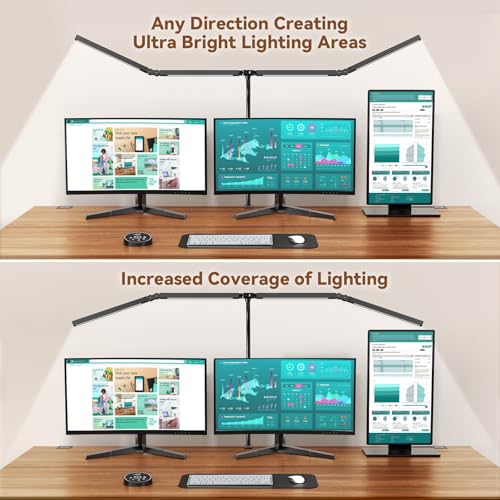 Led Desk Lamps for Home Office - Eye Caring Architect Lamp with Clamp, Double Head Computer Monitor Work Desk Light with Remote Control: 24W Flexible Dimmable Desktop Table Lamp - color: Dark Black