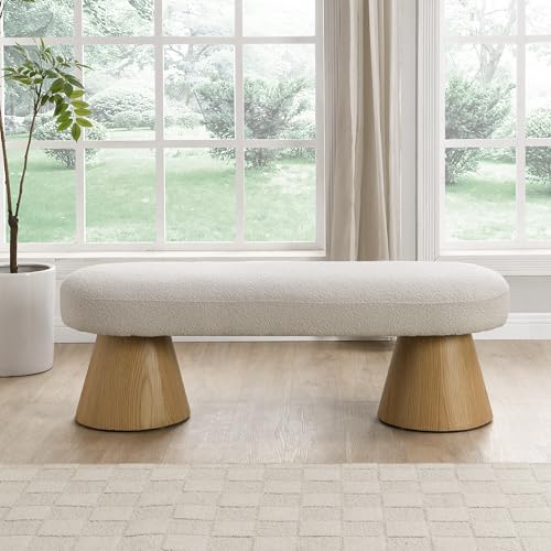 Christopher Knight Home Manila 49" Oval Dining Bench, Boucle Ottoman Bench, Large Dining Chair, Comfort Kitchen Seating, Comfort Long Footstool for Living Room Dining Room, No Assembly Needed, Beige - color: Beige/49"