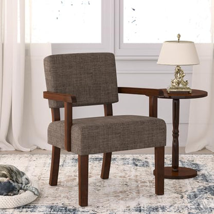 Accent Chair, Armchair with Solid Wood Frame and Legs, Brown | Upholstered Living Room Chair, Comfy Reading Chair for Bedroom, Waiting Room, Home Office, Easy Assembly - color: Linen Brown, size: One Chair
