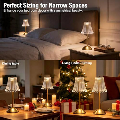 Gold Rechargeable Table Lamp [2 Pack], Cordless Touch LED Bedside Lamp with 3 Color Modes, USB Dimmable