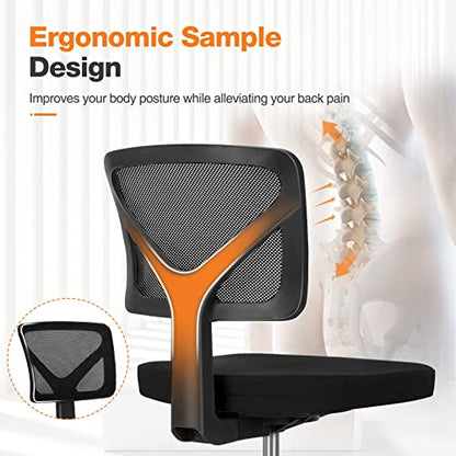 Sweetcrispy Small Armless Desk Chair, Mesh Rolling Office Chairs | Adjustable Ergonomic Lumbar Support, Low-Back, Swivel Wheels, Home Work, Bedroom, Study, Student, Adults, New Black - color: New Black