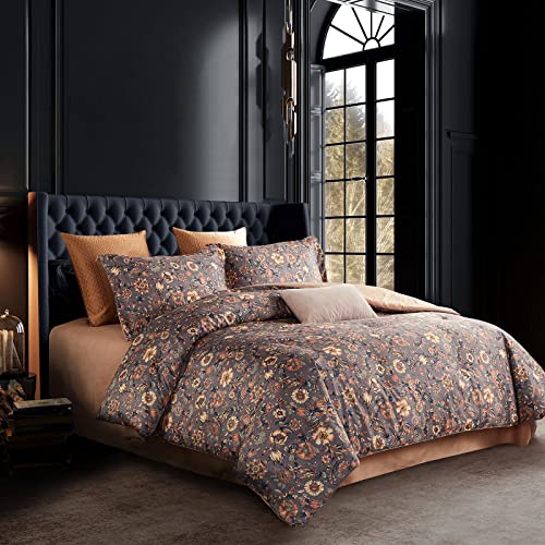 Cupocupa Duvet Cover Queen Size Set - Vintage Soft Bedding with Beautiful Boho Floral Pattern for Queen Size Bed - Comes with Matching Pillowcases for Added Elegance and Comfort - color: Orange Floral, size: Queen