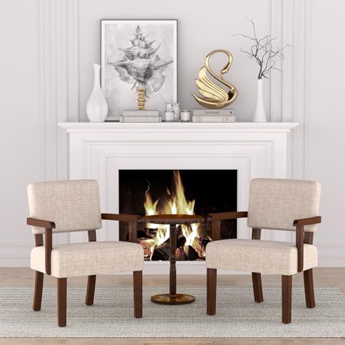 Accent Chair, Oversize Living Room Chairs with Soft Seat | Solid Wood Armchair, Comfy Reading Chair for Bedroom, Waiting Room, Home Office, Easy Assembly, Beige - color: Beige, size: Chair