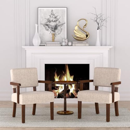 Accent Chair, Oversize Living Room Chairs with Soft Seat | Solid Wood Armchair, Comfy Reading Chair for Bedroom, Waiting Room, Home Office, Easy Assembly, Beige - color: Beige, size: Chair