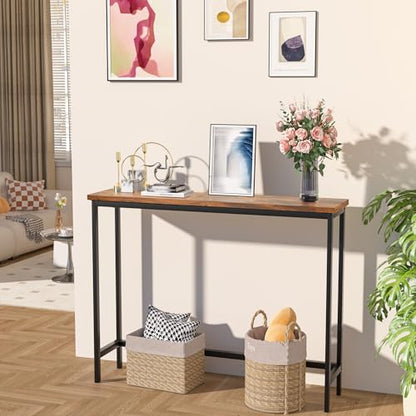 VASMIA Console Table, Entryway Table, Narrow Sofa Table, 39" Hallway Table for Entryway, Living Room, Bedroom, Foyer, Rustic Brown and Black - color: Rustic Brown+black, size: 9.44"D x 39.37"W x 29.52"H