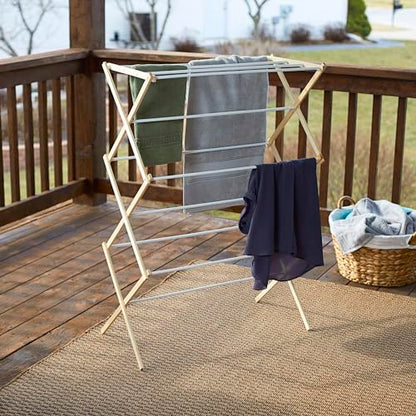 Household Essentials 5001 Collapsible Folding Wooden Clothes Drying Rack For Laundry | Pre Assembled - color: Natural/White Birch