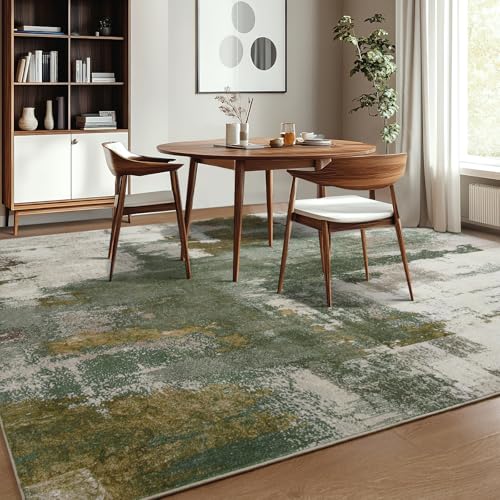 Kelarea Washable Area Rug 4x6, Non-Slip Low Pile Abstract Green | Water & Stain Resistant, Pet Friendly, Easy Clean, Ultra Soft, for Living Room, Bedroom, Nursery, Ofiice - color: Green, size: 4' x 6' (Rectangular)