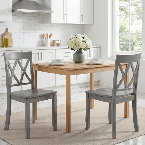 DUHOME Wood Dining Chairs Set of 2,Farmhouse Dining Side Chairs with Cross Back Wooden Kitchen Chairs for Home Kitchen, Dining Room Grey - color: Grey, size: 2pcs