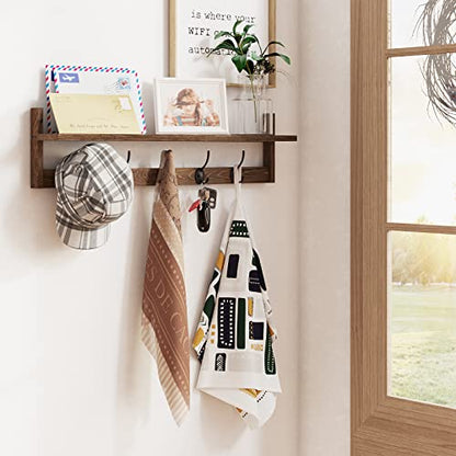 BAMEOS Wall Mounted Coat Rack with Adjustable Easy Install, Rust Proof, Brown Wooden Material, 28.9 Inch Length - style: Brown-28.9IN with shelf