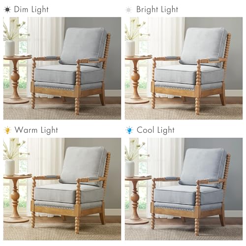 Madison Park Donohue Midcentury Modern Accent Chairs Padded Solid Wood Armrest and Frame Oakwood Finish, Upholstered Seat, Bedroom, Family or Living Room, 25.5" W x 32" D x 35.75" H, Light Blue - color: Light Blue