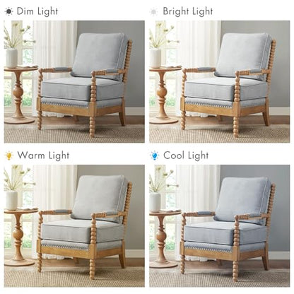 Madison Park Donohue Midcentury Modern Accent Chairs Padded Solid Wood Armrest and Frame Oakwood Finish, Upholstered Seat, Bedroom, Family or Living Room, 25.5" W x 32" D x 35.75" H, Light Blue - color: Light Blue