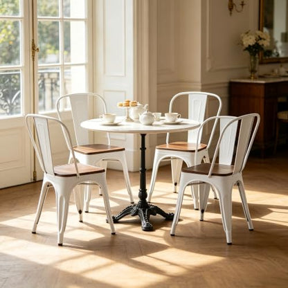 Penau Dining Chairs Set of 2, Stackable, White Walnut | High Gloss White Finish, Walnut Wooden Seat, Stackable Storage, Indoor Outdoor Use, Easy Assembly