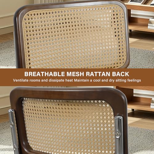 Rattan Dining Chairs Set of 4,Linen Cesca Chair Kitchen Chair,Coffee2 | VICBARLEY Mid Century Modern Dining Chairs,Wood Cane Backrest&Chrome Base,Upholstered Side Chair for Dining Room,Kitchen - color: Coffee2, size: Set of 4