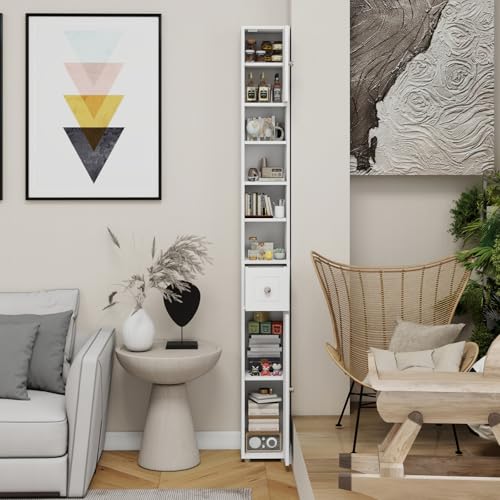 Locsear Tall Slim Bathroom Storage Cabinet, 71" Freestanding Tower Cabinet for Small Spaces with 2 Doors, 1 Drawer, 4 Adjustable Shelves - color: Tall Cabinet