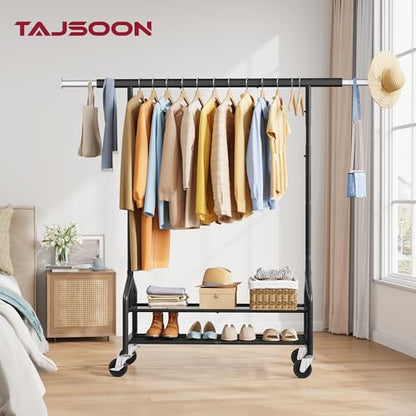 Clothing Rack with 2 Shelves, Metal Heavy Duty Load 350 LBS, Black | Adjustable Clothes Rack, Extendable Garment Rack for Hanging Clothes, Rolling Rack for Bedroom, Laundry Room, Clothes Store - color: Black