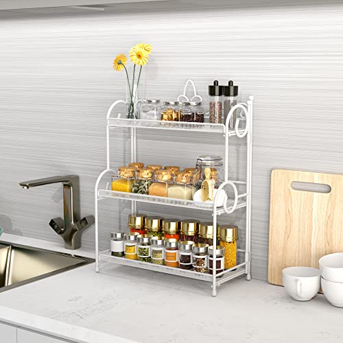 YIUKEA Bathroom Counter Organizer - Spice Rack Countertop 3 Tier Counter Shelf Organizer for Bathroom Kitchen Bedroom Foldable White - color: white