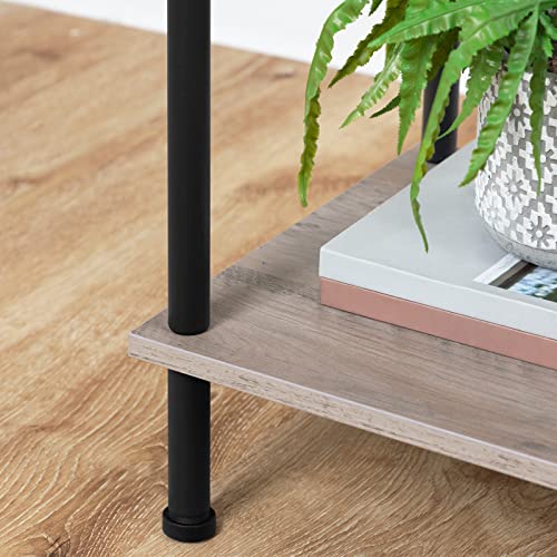 HOOBRO End Table, Small Side Table, Nightstand with 2-Layer Storage Shelves, Sofa Table for Small Spaces, Living Room, Bedroom, Stable Frame, Easy Assembly, Greige and Black BG09BZ01 - color: Greige + Black