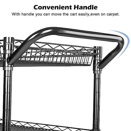 990Lbs Capacity Heavy Duty Rolling Utility Cart, NSF Rolling Carts with Wheels,Commercial Grade Metal Cart with Handle Bar & Shelf Liner,Trolley Serving Cart for Restaurant,Kitchen,Black - color: Black-3 Tier