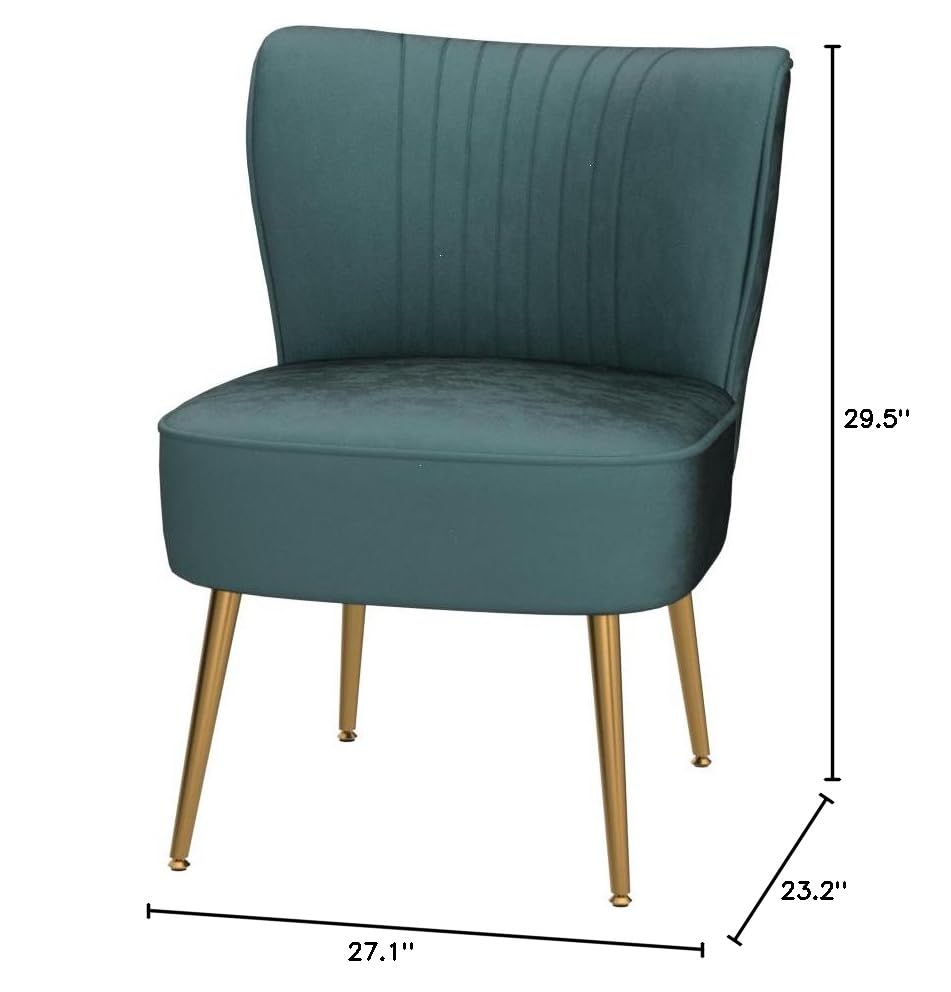 Container Furniture Direct Modern Velvet Accent Chair for Living Room, Bedroom, or Entryway, Stylish and Comfortable Armless Design with Metal Legs, Teal - color: Teal