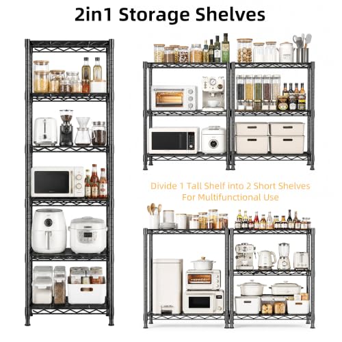 Lab Cosi 6 Tier Narrow Shelf 15.85" W Black Wire Rack, Adjustable Metal Storage Organizer for Pantry Kitchen Closet, Freestanding Shelf Unit - size: 15.85"W x 63"H x 11.8"D
