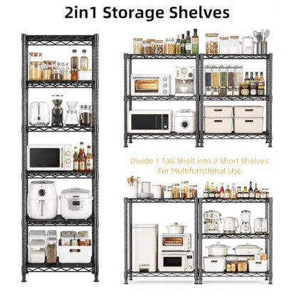 Lab Cosi 6 Tier Narrow Shelf 15.85" W Black Wire Rack, Adjustable Metal Storage Organizer for Pantry Kitchen Closet, Freestanding Shelf Unit - size: 15.85"W x 63"H x 11.8"D