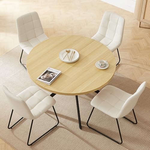 HIPIHOM 45.3 Inch Round Dining Table Set for 4, Mid Century Modern Small Coffee Set for Dining Room Kitchen Apartment (Cream Table + 4 U-Shaped White Chairs) - color: Cream Table+4 U-shaped White Chairs