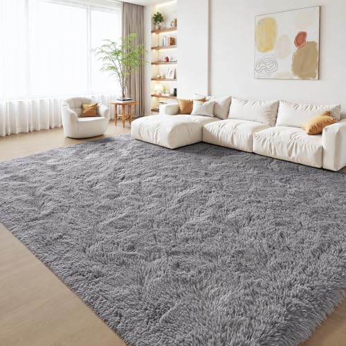 Zentavio Area Rugs for Living Room Grey Rugs for Bedroom Large Big 9x12 Carpet Fluffy Furry Soft Shag Aesthetic Plush High Pile Gray Rug for Nursery Kids Room Dorm - color: Grey, size: 9' x 12' (Rectangular)