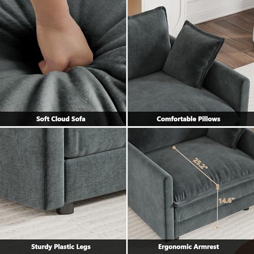 Modular Sectional Sofa, 111.5 Inch L Shaped Couch Set for Living Room, 3-Seater Comfy Cloud Couches with Movable Ottoman, DIY Combination, Chenille, Grey - color: Grey, size: 111.5 Inch- L