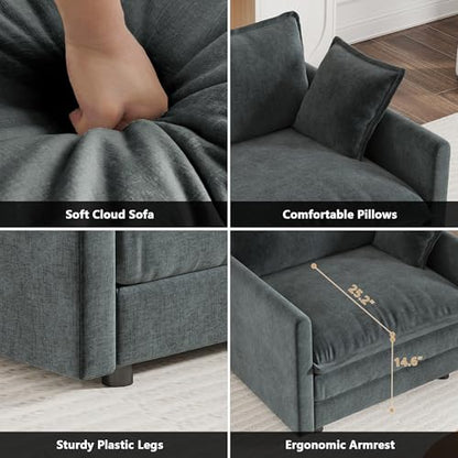 Modular Sectional Sofa, 111.5 Inch L Shaped Couch Set for Living Room, 3-Seater Comfy Cloud Couches with Movable Ottoman, DIY Combination, Chenille, Grey - color: Grey, size: 111.5 Inch- L