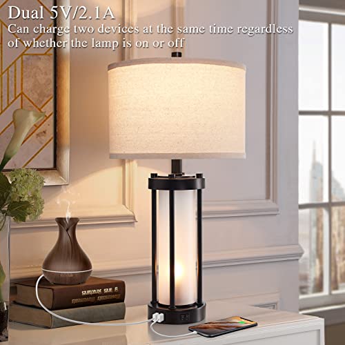 RORIA Set of 2 Modern Table Lamps for Living Room with 2 USB Ports, White Frosted Glass Nightlight for Bedroom, Contemporary Desk Lamps for Nightstand End Table Entryway, 4 Bulbs Included (Black) | 2 USB Ports White Frosted Glass Nightlight for Bedroom, D