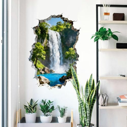 3D Waterfalls and Forests Wall Decals, Wall Stickers Decor | 2 Sheets 11.8"x37.8" Vinyl Removable Peel and Stick Murals, Plant Decor for Bedroom, Bathroom, Office, Classroom & Home - style: 3D Waterfalls and Forests