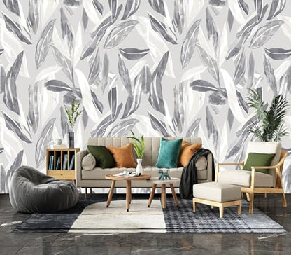 XMPMBM-Peel and Stick Grey Leaves Wallpaper Watercolor Leaf wall Mural | Tear-resistant,good adhesion,repositionable,and durable;does not peel off easily.size: S-80"X58" - color: X08, size: 80"x58"