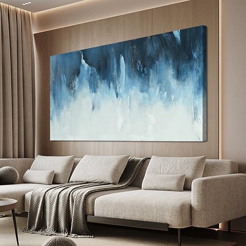 Canvas Wall Art Decor White Blue Wall Art Decor Abstract Art Decoration Pictures For Living Room Art Work Modern Abstract Wall Art Paiintings Prints for Home Bedroom Office Room Wall Decor 24" x 48" - color: D-F, size: 48"L x 24"W