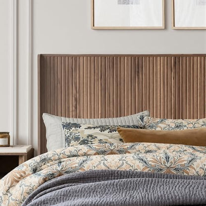 64.1" Queen Size Wood Headboard, Fluted Panel Headboard, Walnut | Mid Century Modern Head Board, Wall Mounted Headboards, Wingback Retro Style Head Board for Adjustable Bed, Easy to Assembly - color: Walnut, size: Queen